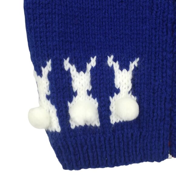 Vintage Hand Knit Bunny Cardigan Sweater Size 24M? Hood Zip Up Bobble Handmade - Picture 4 of 10
